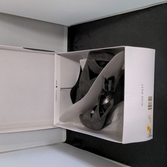 Nine West Shoes - Like new Nine West size 5.5 gray/black strappy 4.5 stiletto pumps opened toe